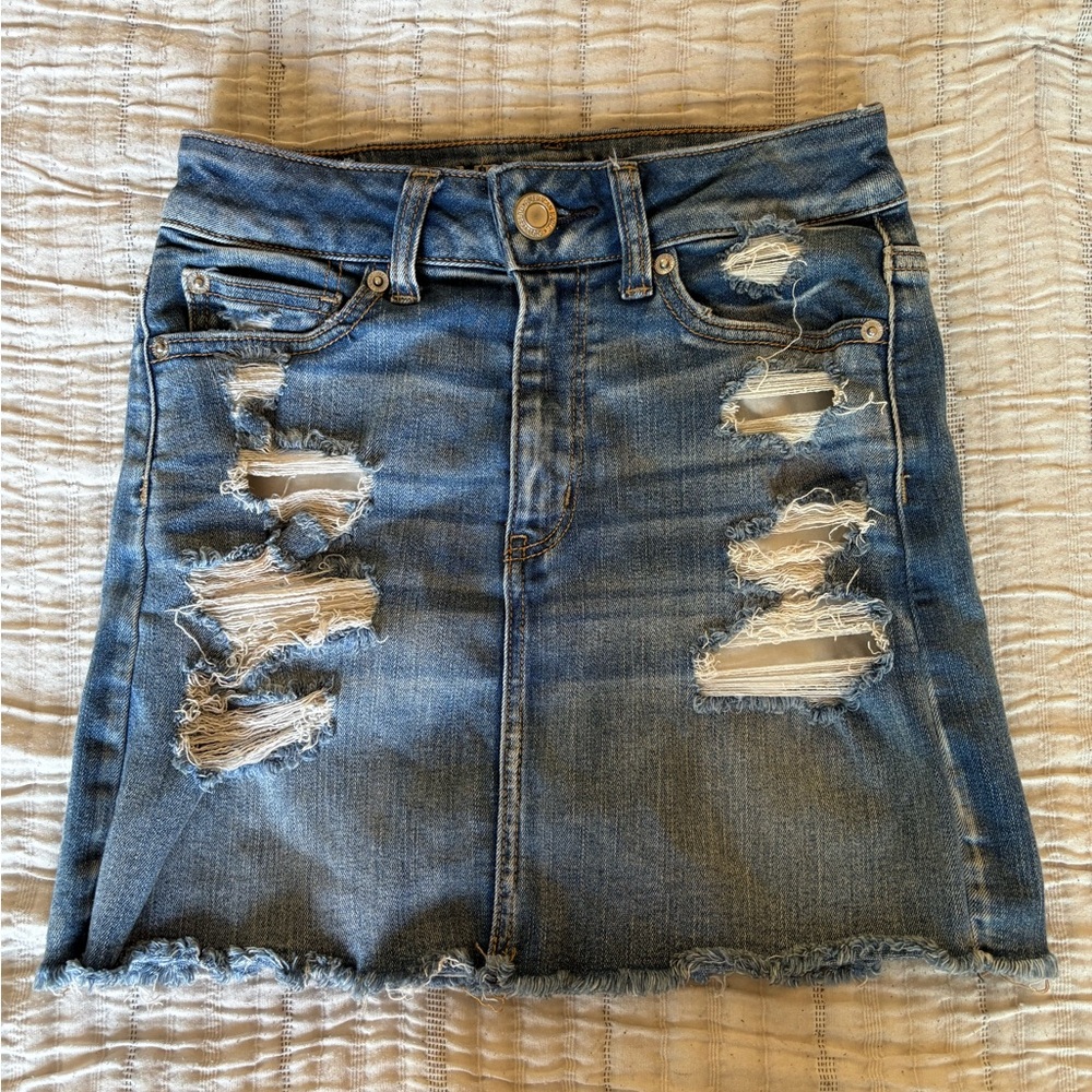 American Eagle Outfitters Blue Distressed Mini Skirt